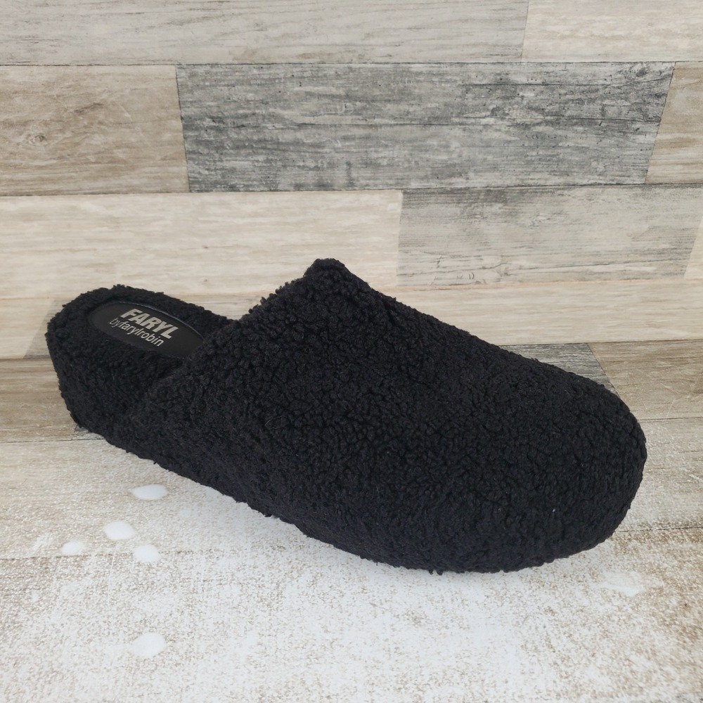 Faryl by Farylrobin Kaiden Womens Mule Slippers Sz 15 M Black Faux Fur Slip On